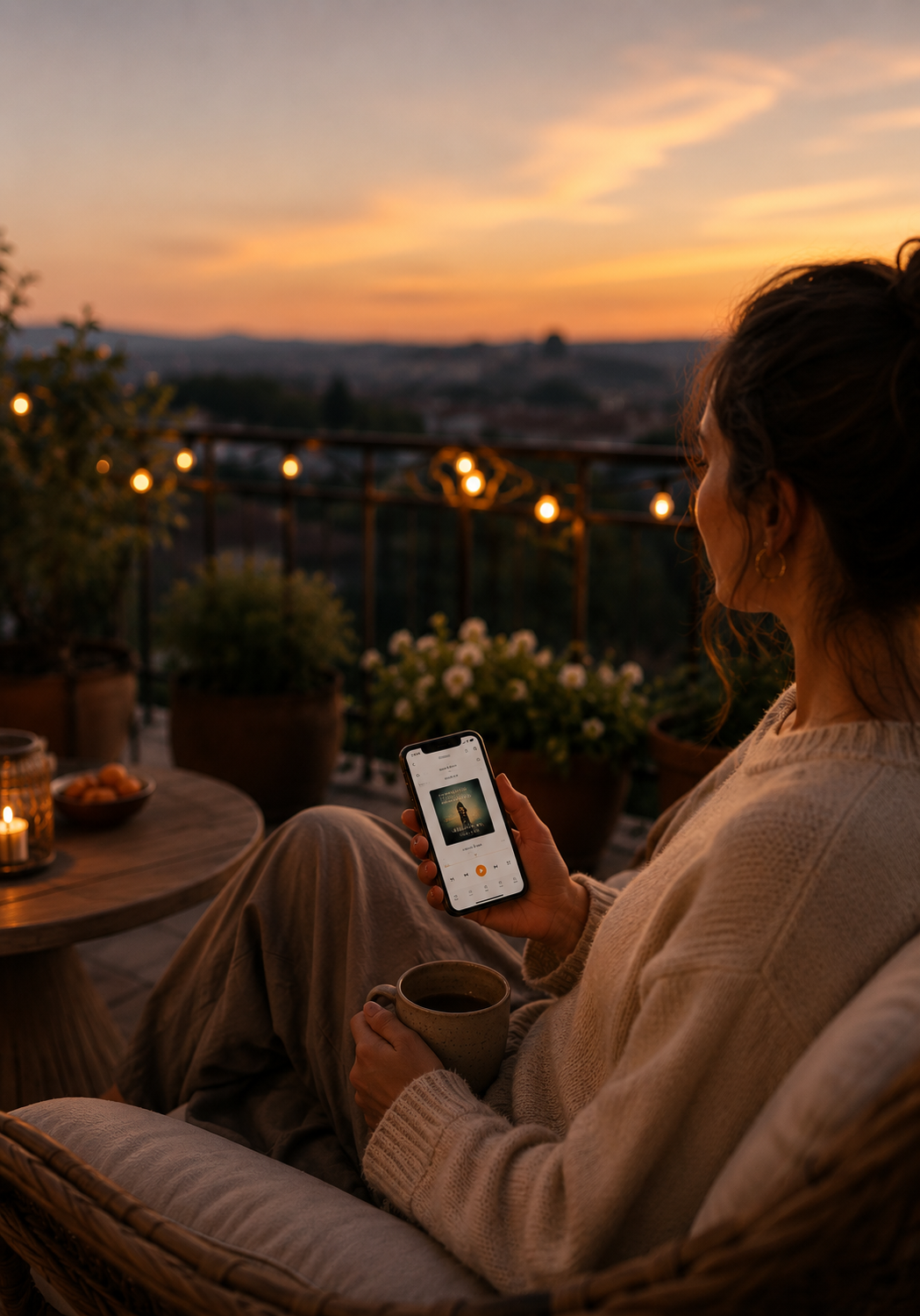Sur la terrasse, le soir venu